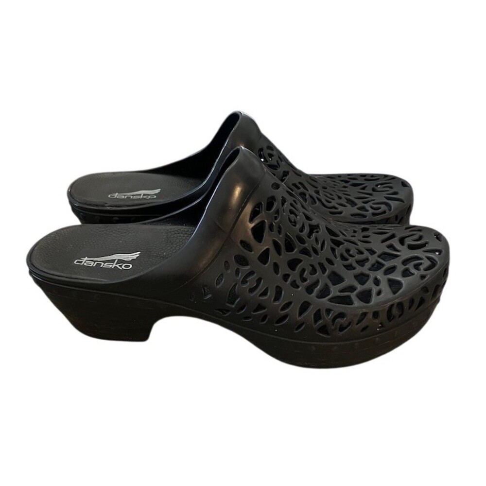 Dansko Clog Mule Womens Size 10 Black Floral Cutout Slip-On Comfort Shoes